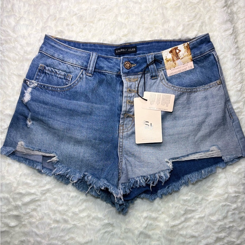Sincerely Jules Light Blue Frayed Jean Shorts